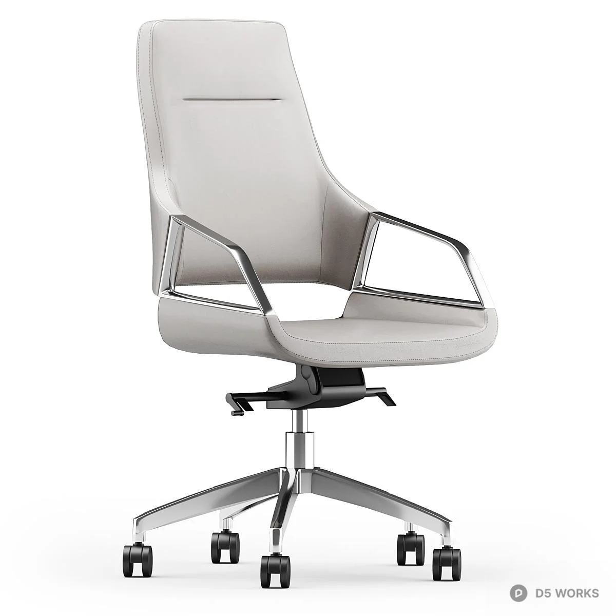 Modern Leather Office Chair With Chrome Armrests 3d model - Image 1