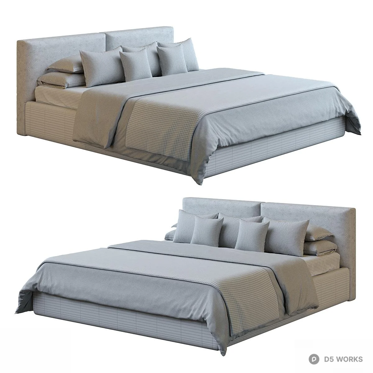 Minimalist Upholstered Double Bed 3d model thumbnail 2