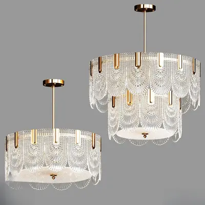 Crystal Glass And Gold Chandelier 3d model