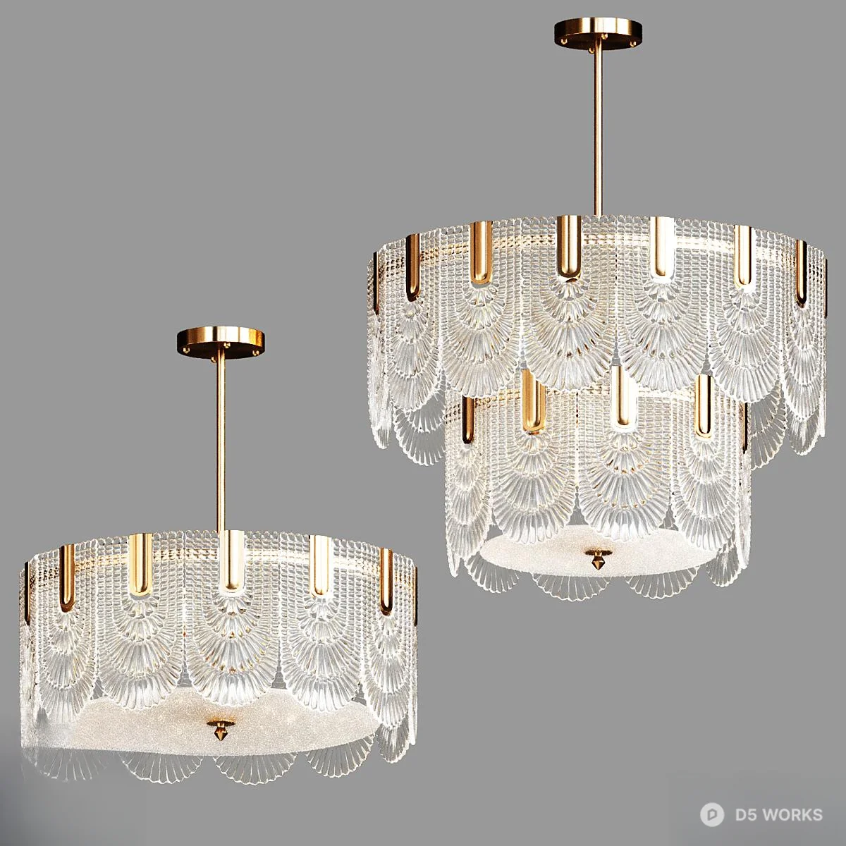 Crystal Glass And Gold Chandelier 3d model - Image 1