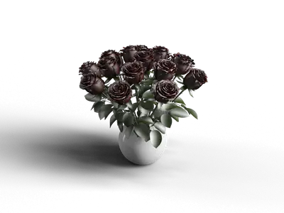 Dark Rose Bouquet In White Vase 3d model