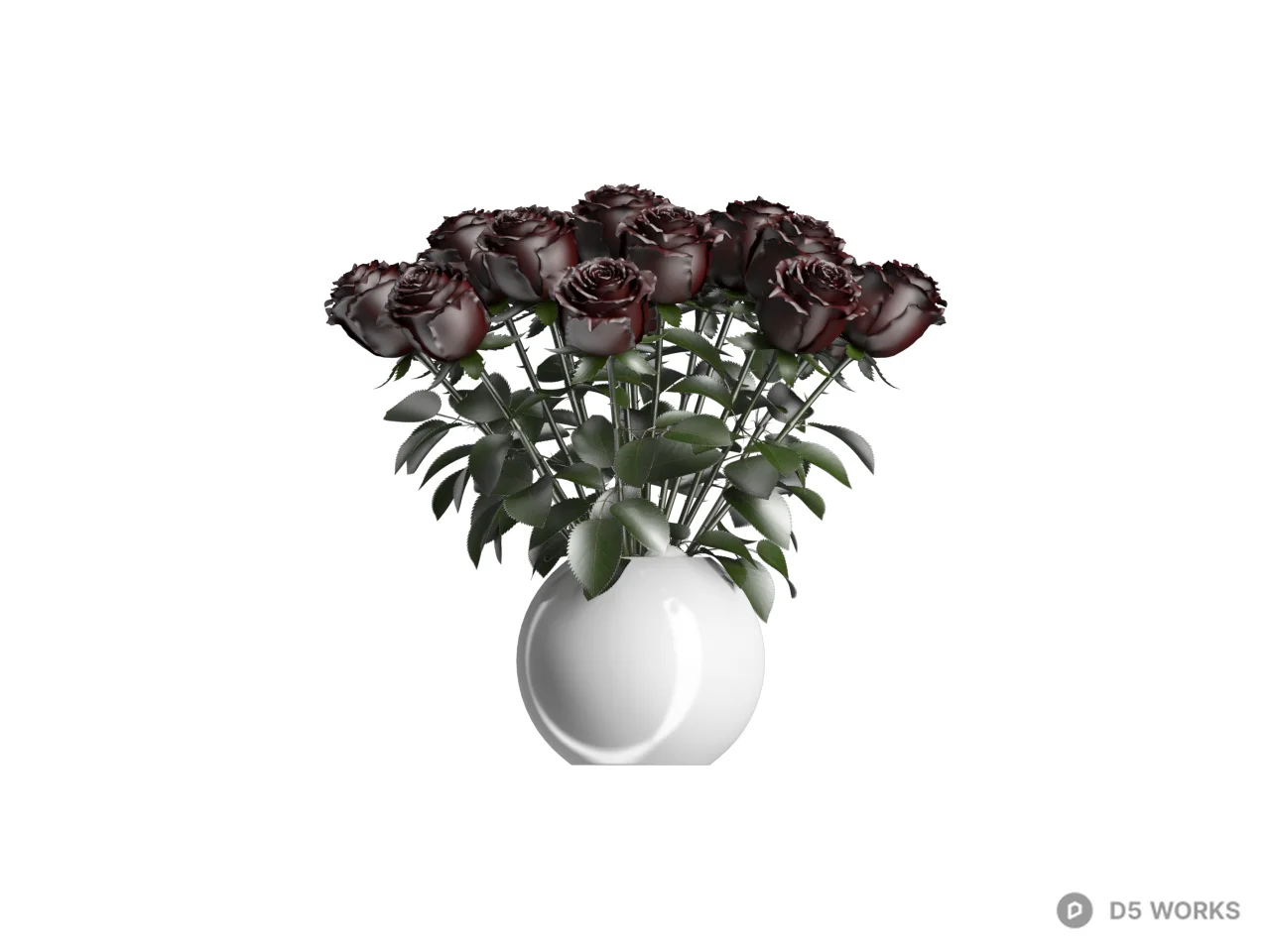 Dark Rose Bouquet In White Vase 3d model thumbnail 2