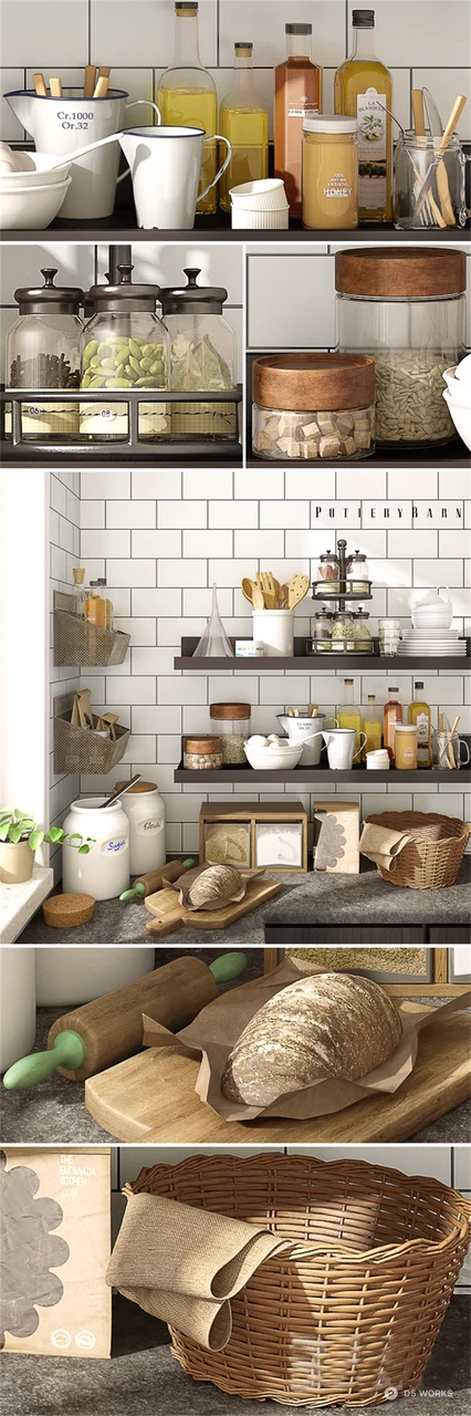 Minimalist Open Kitchen with Shelf Storage 3d model thumbnail 2