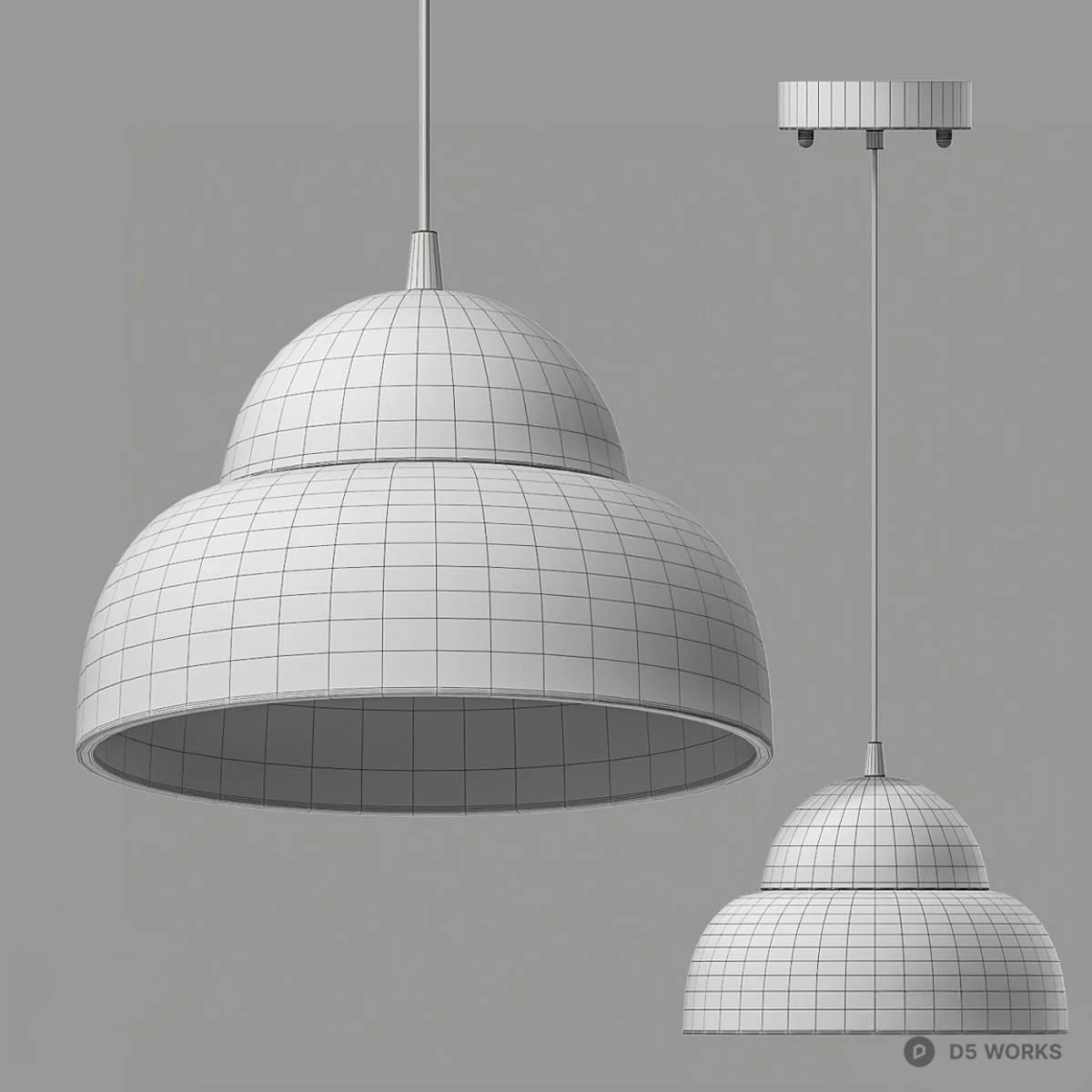 Wood And Brass Pendant Lamp 3d model thumbnail 2