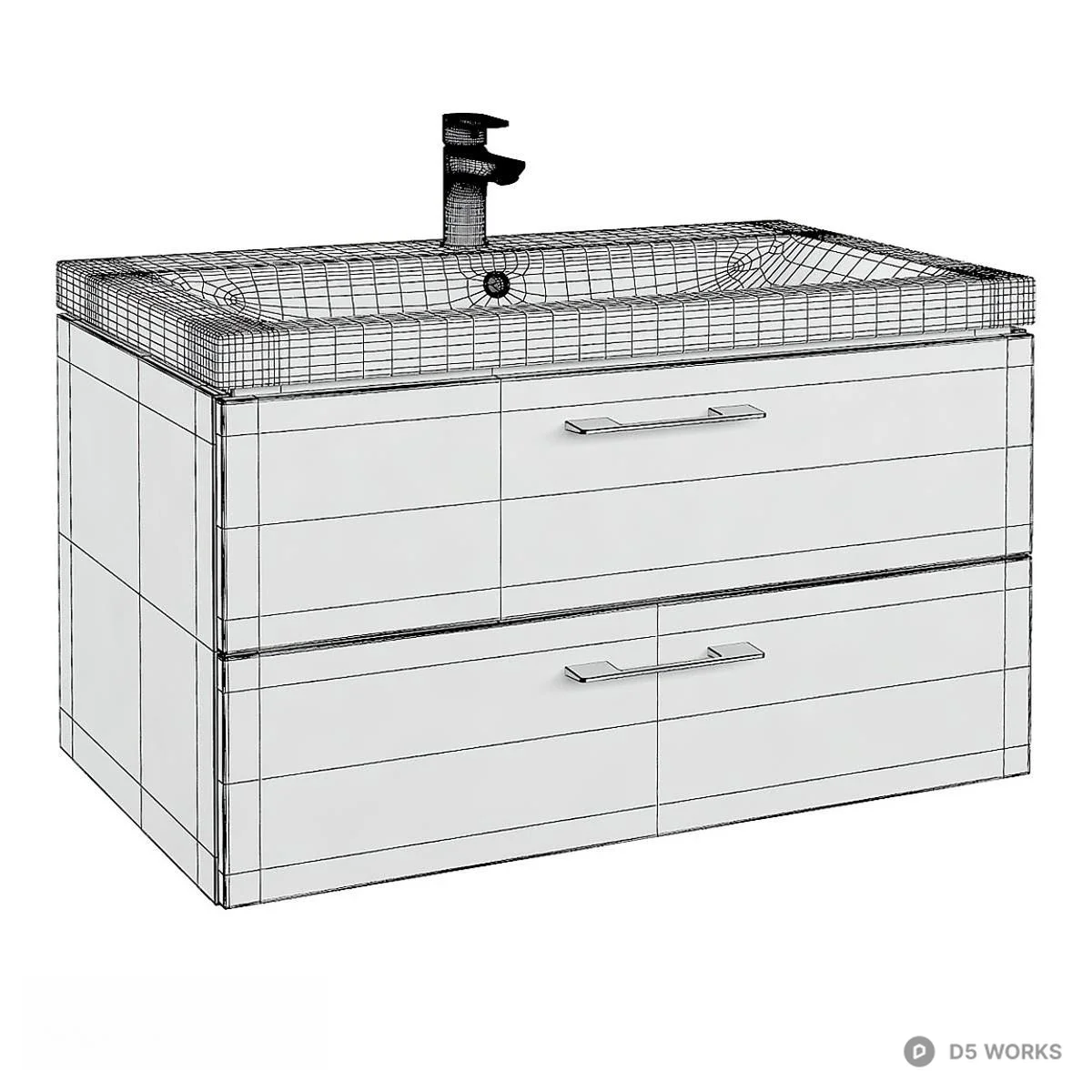 Wood Grain Wall Mounted Bathroom Cabinet 3d model thumbnail 3