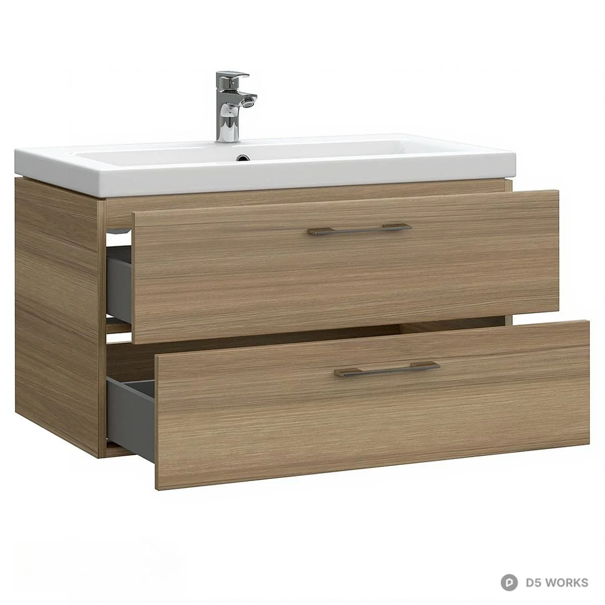 Wood Grain Wall Mounted Bathroom Cabinet 3d model thumbnail 2