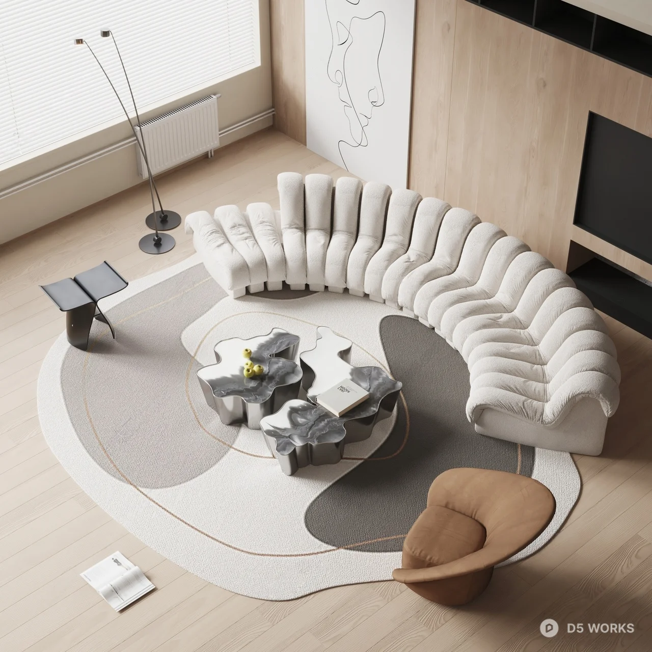 Modern Curved Sofa Living Room 3d model - Image 1