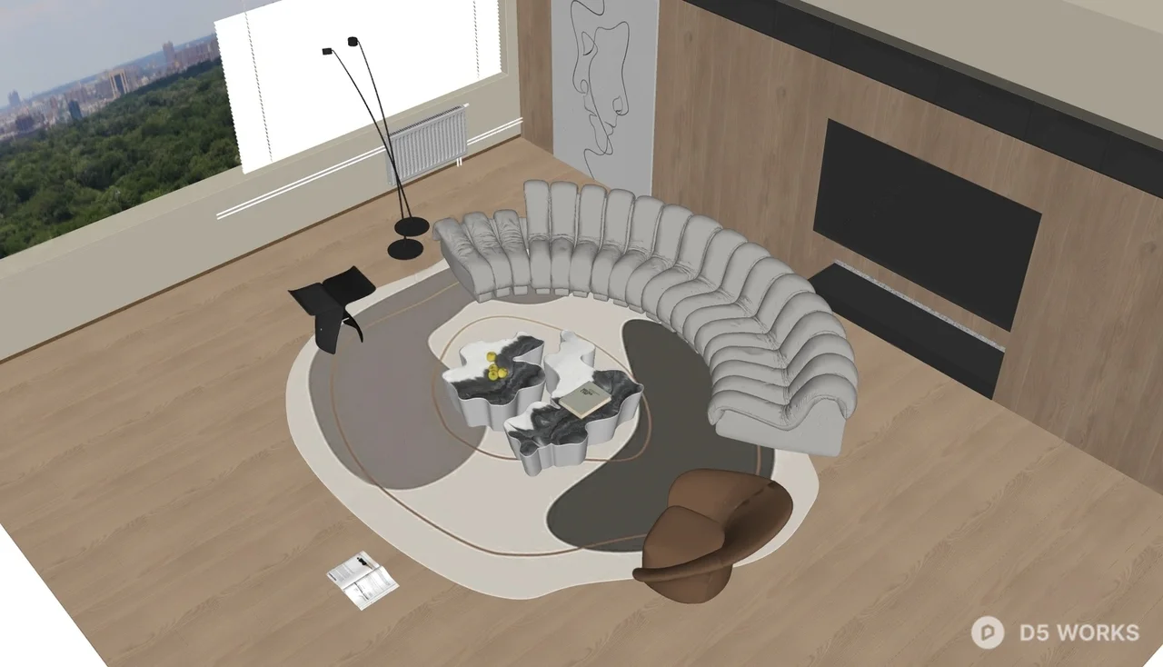 Modern Curved Sofa Living Room 3d model thumbnail 2