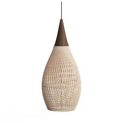 Woven Rattan Pendant Lamp With Wooden Cap 3d model