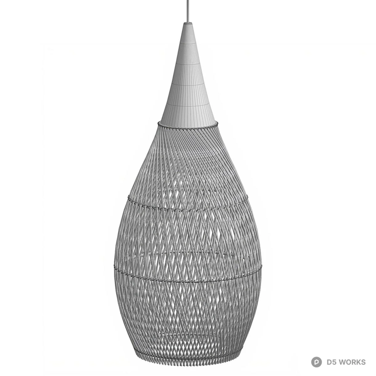 Woven Rattan Pendant Lamp With Wooden Cap 3d model thumbnail 2