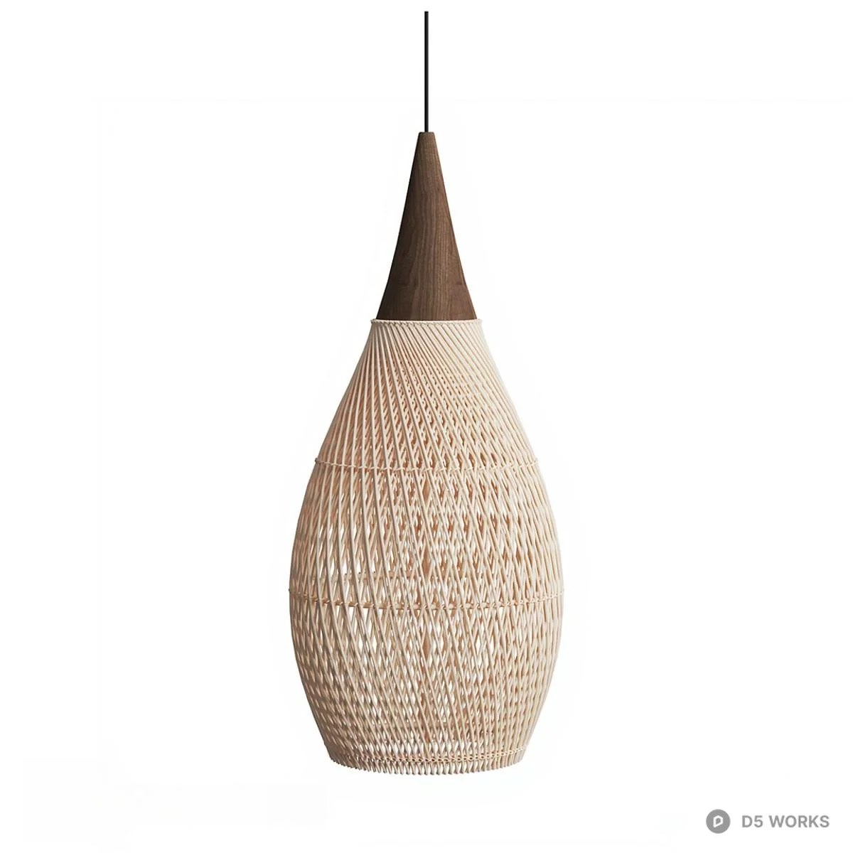 Woven Rattan Pendant Lamp With Wooden Cap 3d model - Image 1