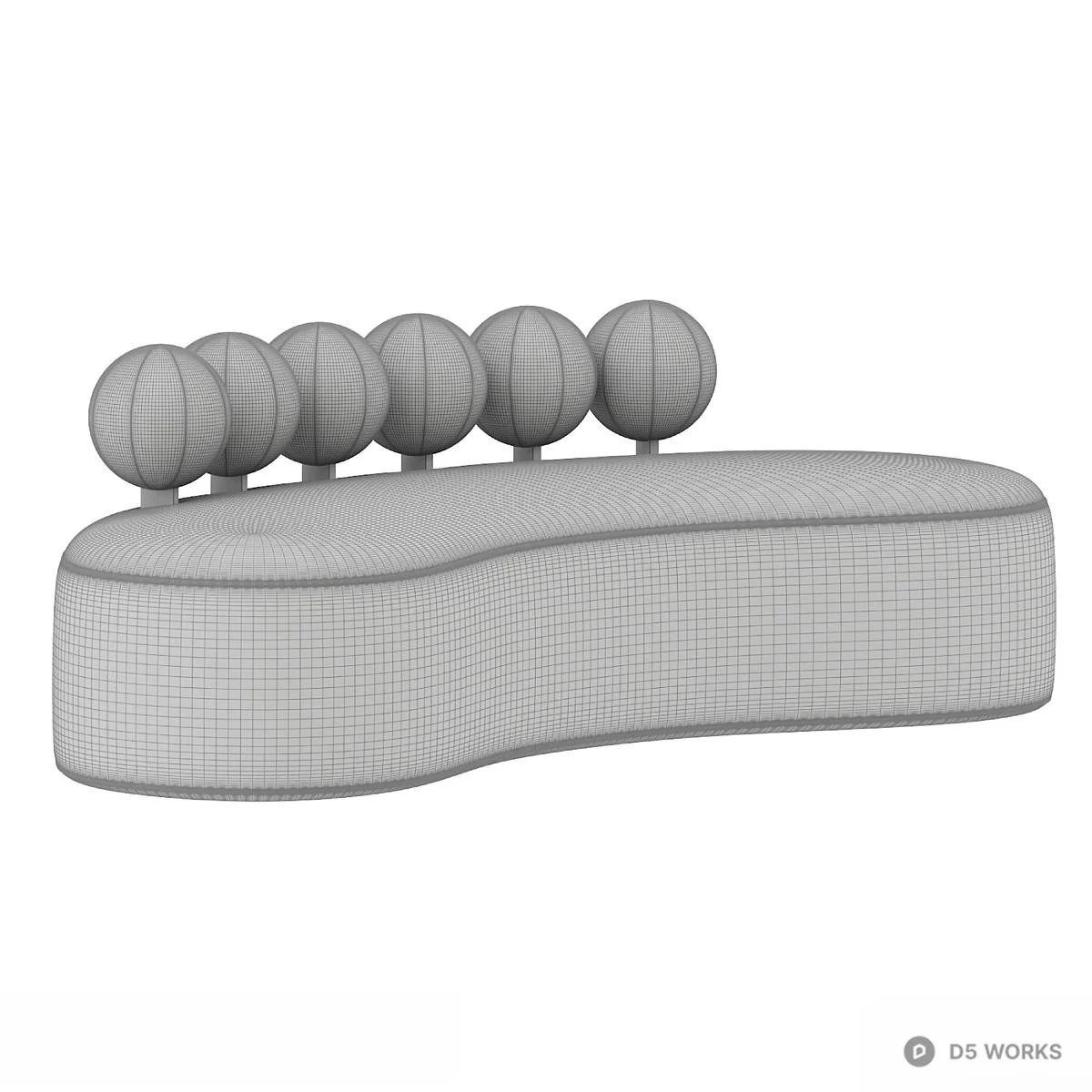 Organic Shape Upholstered Sofa With Spherical Backrests 3d model thumbnail 2