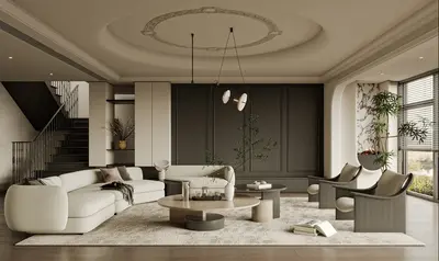 Modern Luxury Villa Living Room with Minimalist Furniture 3d model