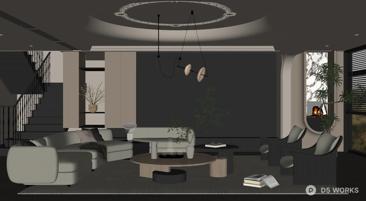 Modern Luxury Villa Living Room with Minimalist Furniture 3d model thumbnail 2