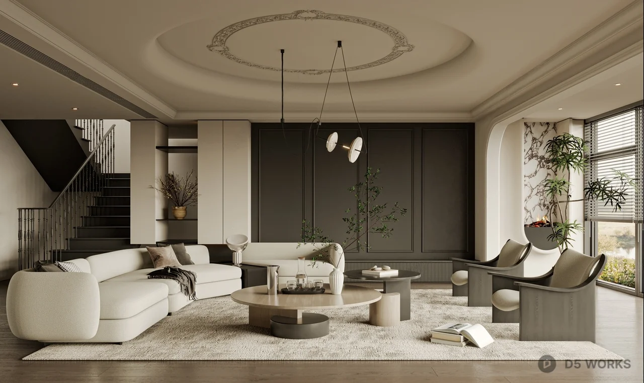 Modern Luxury Villa Living Room with Minimalist Furniture 3d model - Image 1