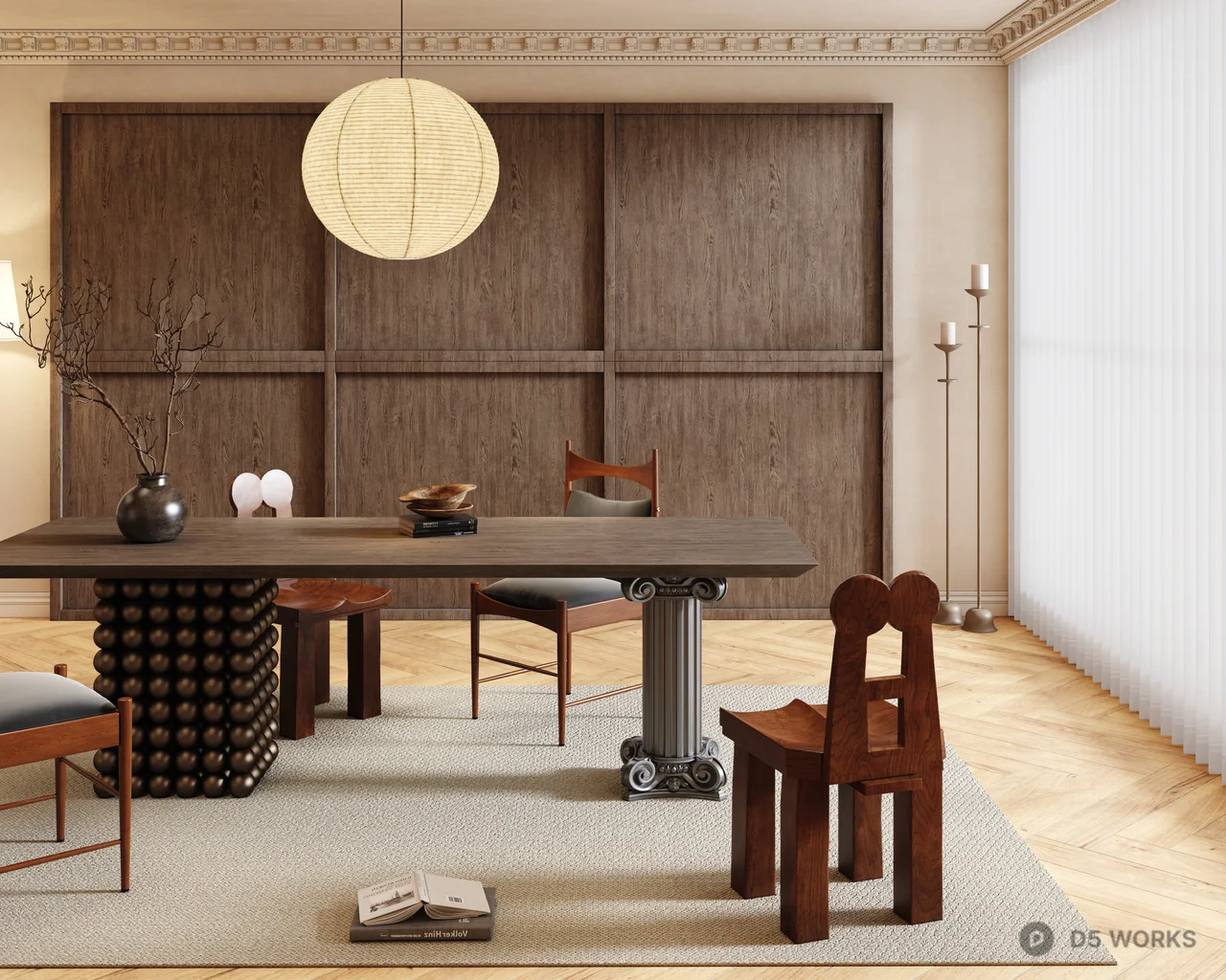 Modern Minimalist Study Room with Wooden Paneling 3d model thumbnail 2