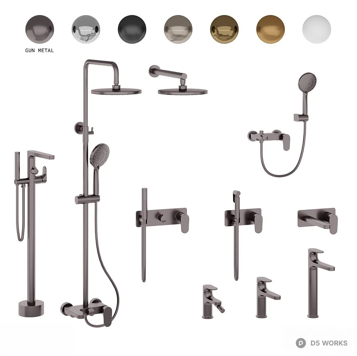 Modern Shower Faucet Set 3d model thumbnail 2