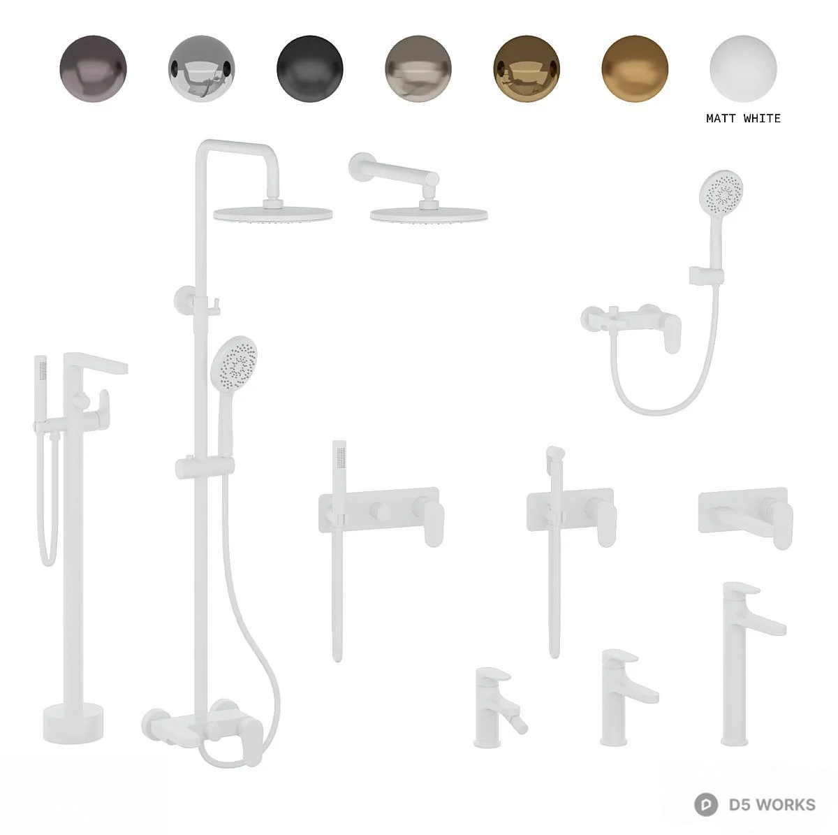 Modern Shower Faucet Set 3d model thumbnail 6