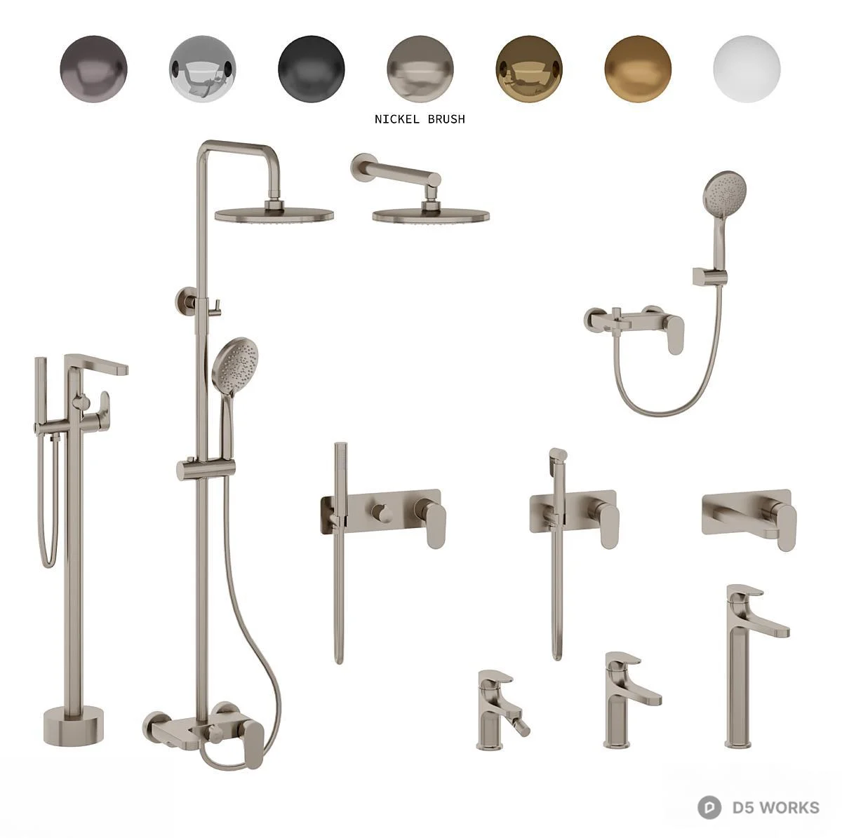 Modern Shower Faucet Set 3d model thumbnail 5