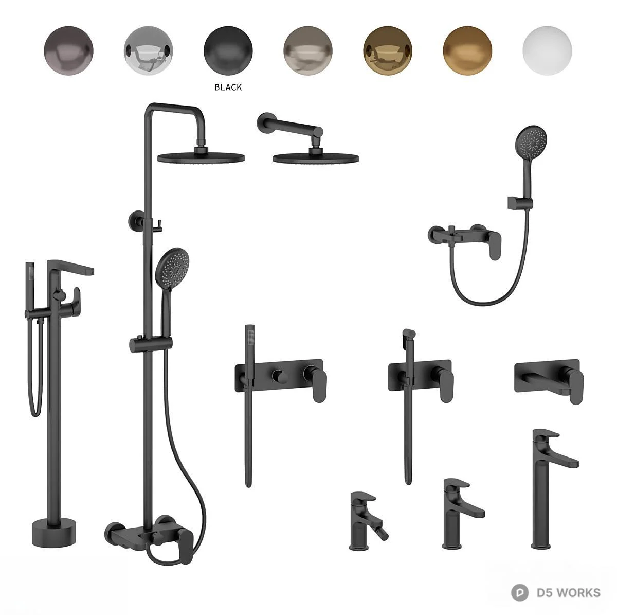 Modern Shower Faucet Set 3d model thumbnail 4