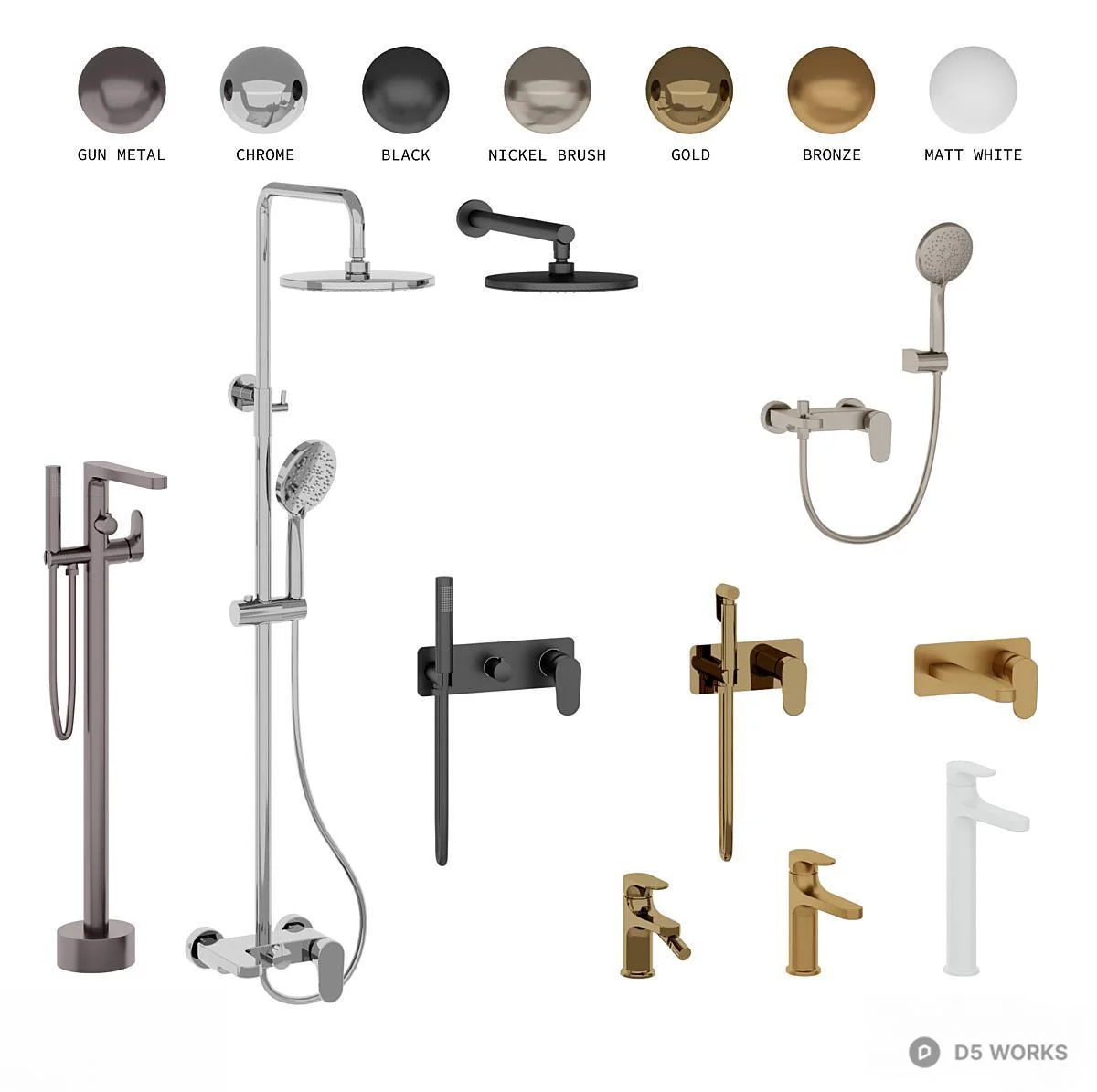 Modern Shower Faucet Set 3d model - Image 1