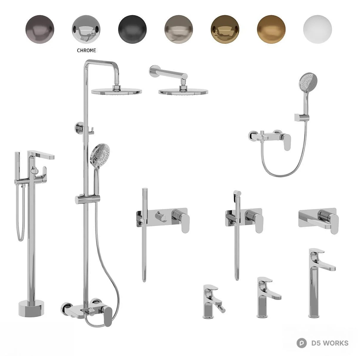 Modern Shower Faucet Set 3d model thumbnail 3