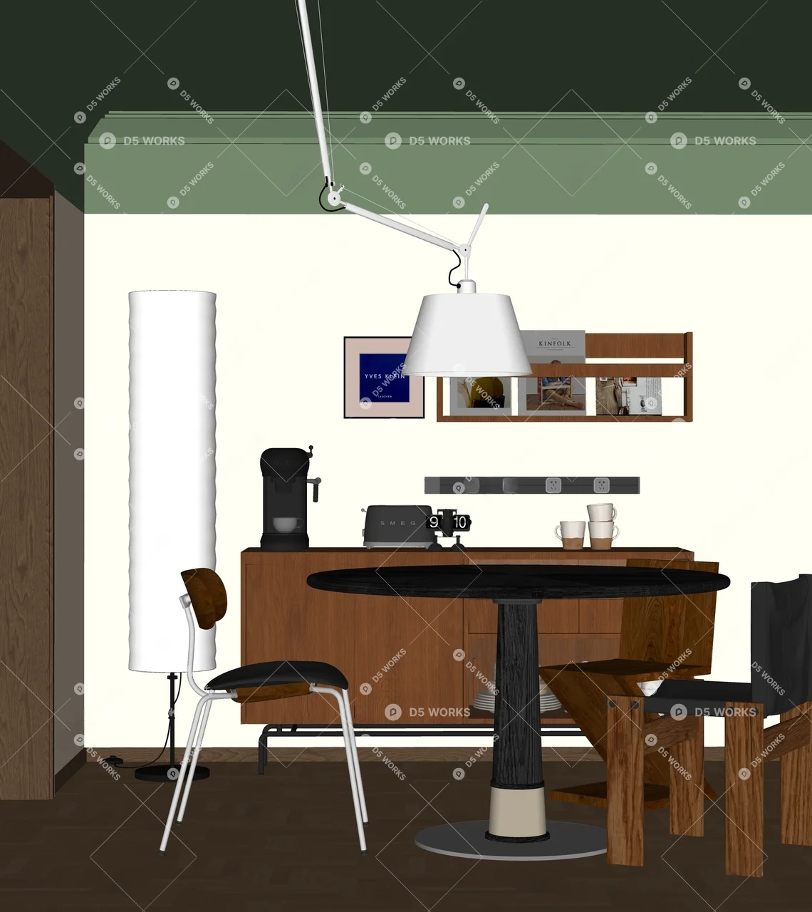 Mid-Century Modern Dining Room (Home) 3d model thumbnail 2