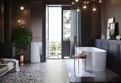 Modern Minimalist Bathroom With Freestanding Bathtub 3d model