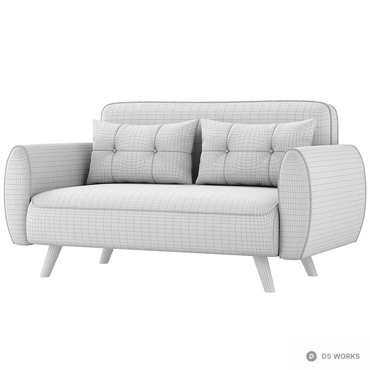 Mid-Century Modern Velvet Two-Seater Sofa 3d model thumbnail 6