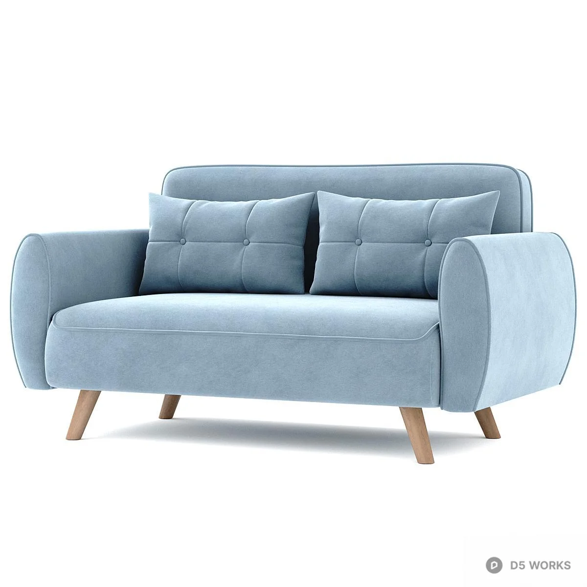 Mid-Century Modern Velvet Two-Seater Sofa 3d model thumbnail 4