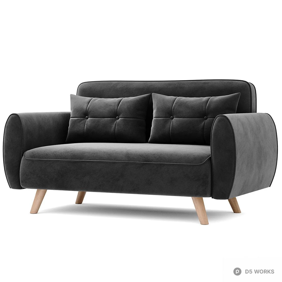 Mid-Century Modern Velvet Two-Seater Sofa 3d model thumbnail 5