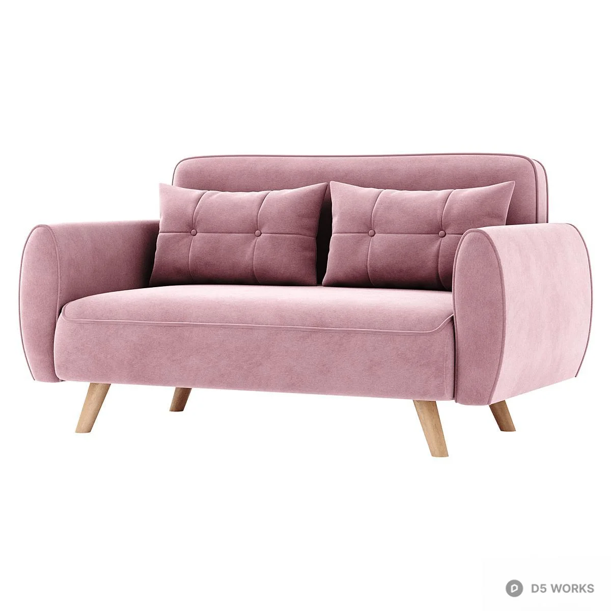 Mid-Century Modern Velvet Two-Seater Sofa 3d model thumbnail 3