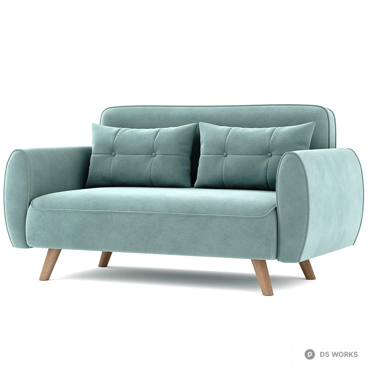 Mid-Century Modern Velvet Two-Seater Sofa 3d model thumbnail 2