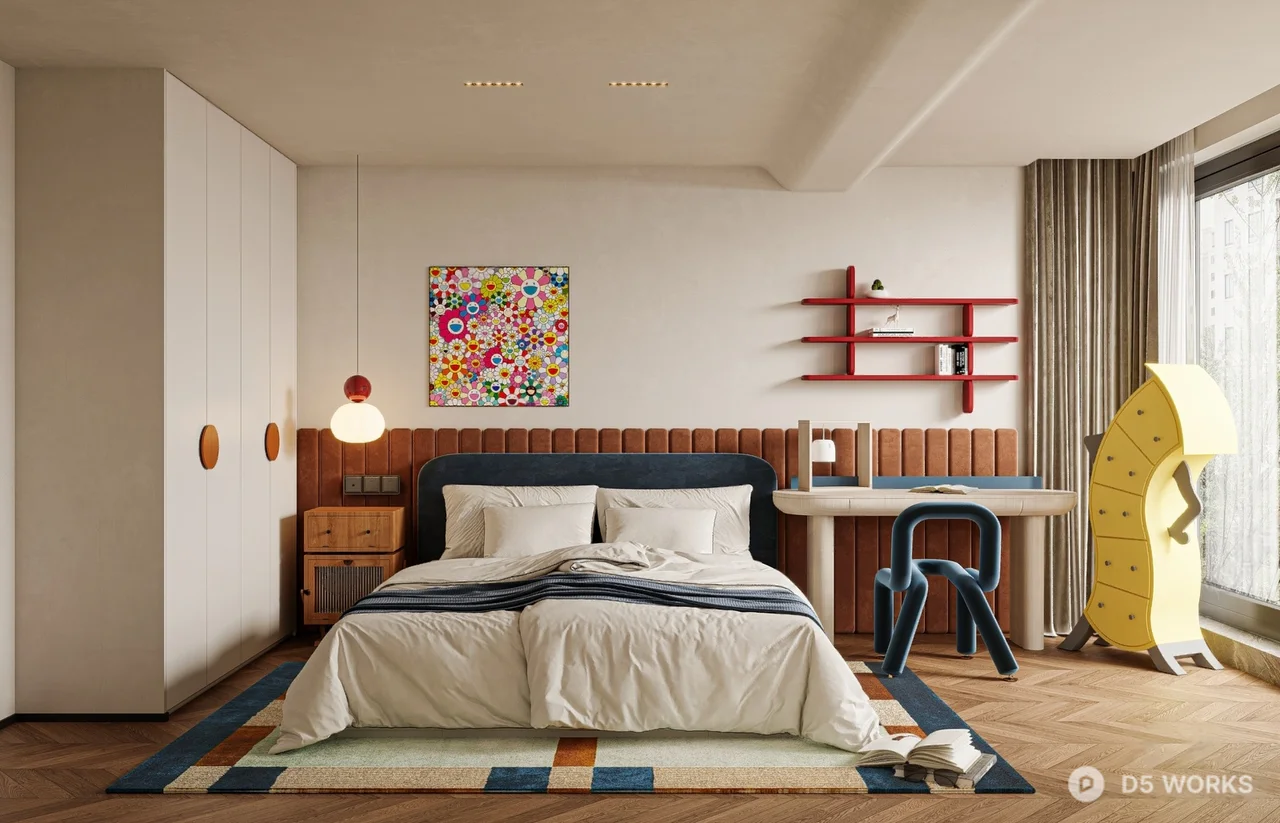 Modern Universal Kids Room with Playful Accents 3d model - Image 1