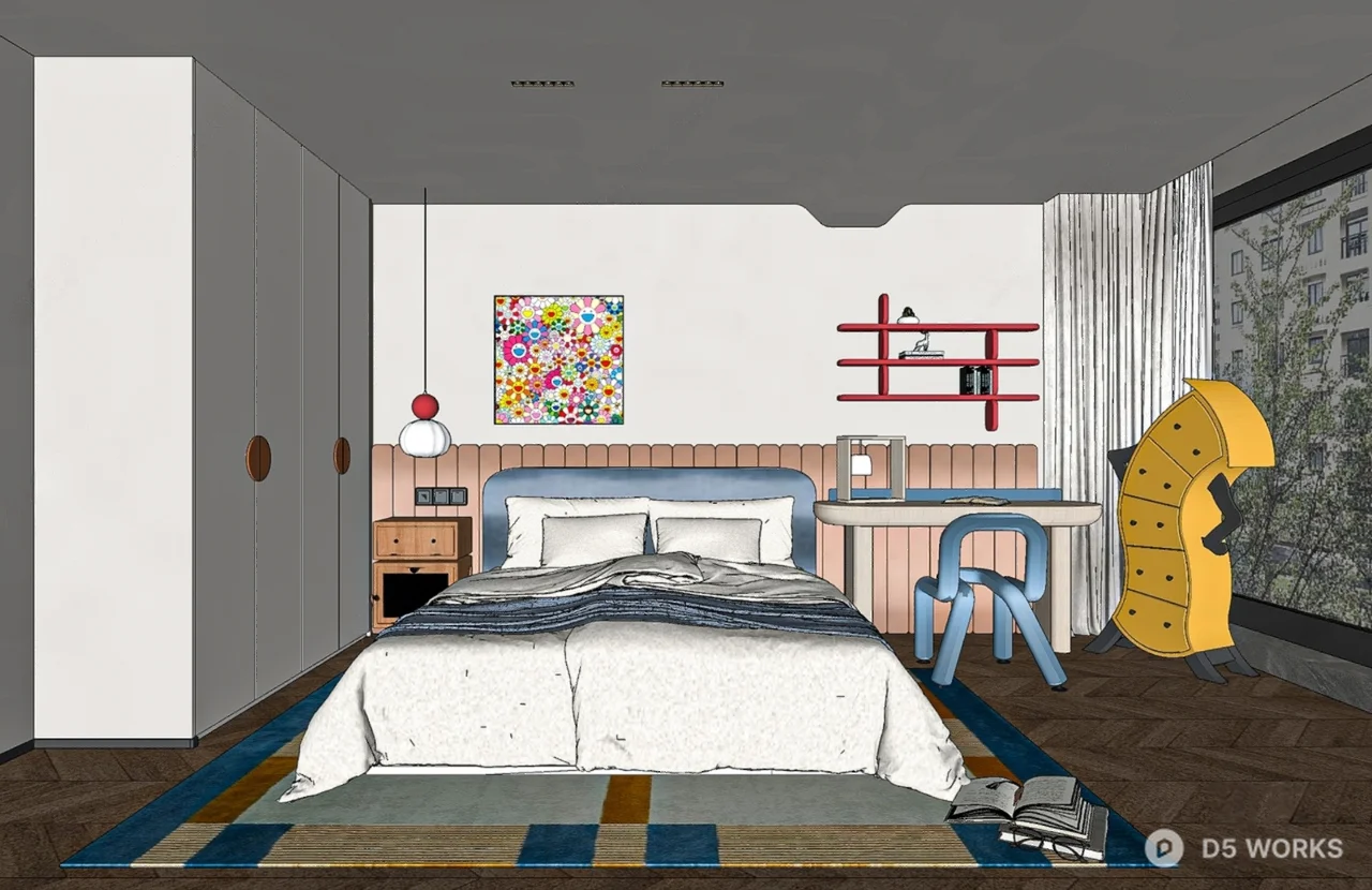 Modern Universal Kids Room with Playful Accents 3d model thumbnail 2