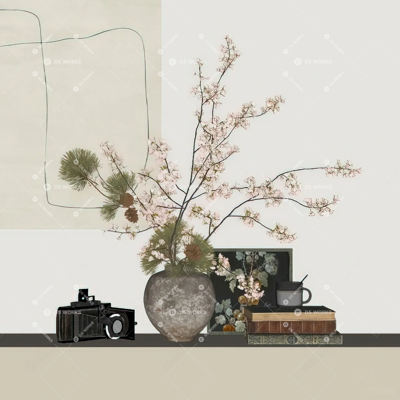 Mid-Century Modern Floral Arrangement 3d model thumbnail 2