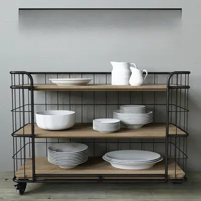 Industrial Style Metal And Wood Shelving Unit 3d model