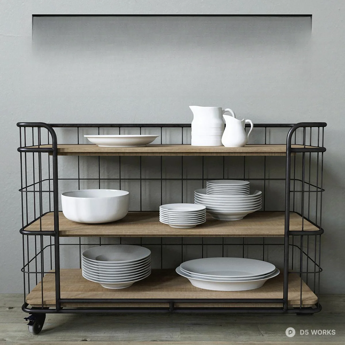 Industrial Style Metal And Wood Shelving Unit 3d model - Image 1