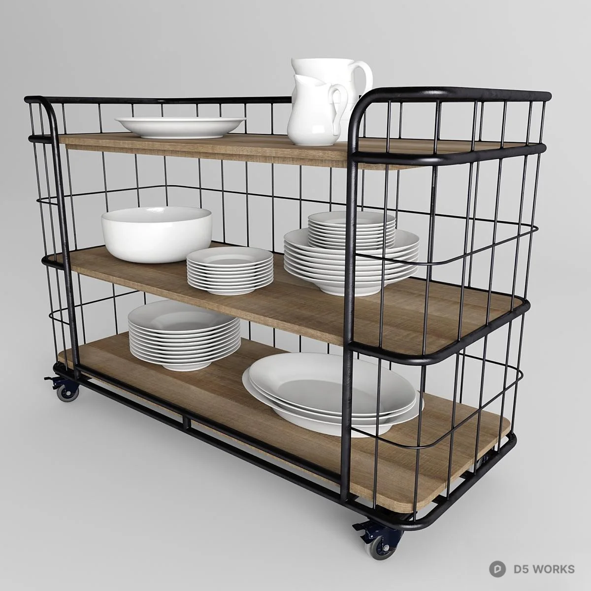 Industrial Style Metal And Wood Shelving Unit 3d model thumbnail 3
