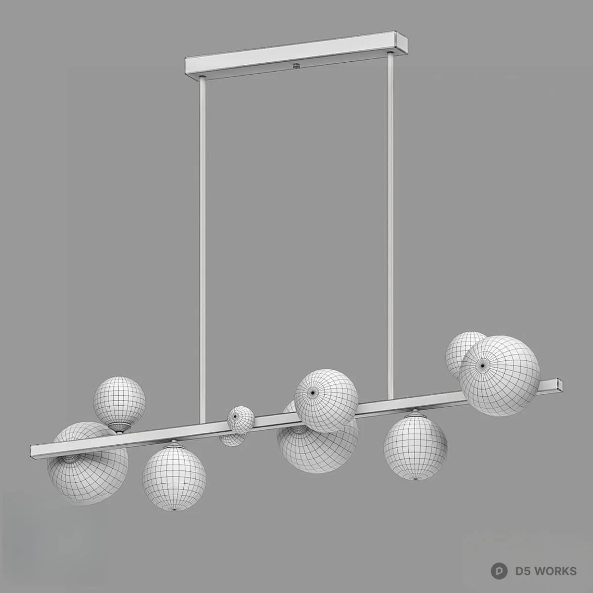 Brass Linear Pendant With Frosted Glass Spheres 3d model thumbnail 2