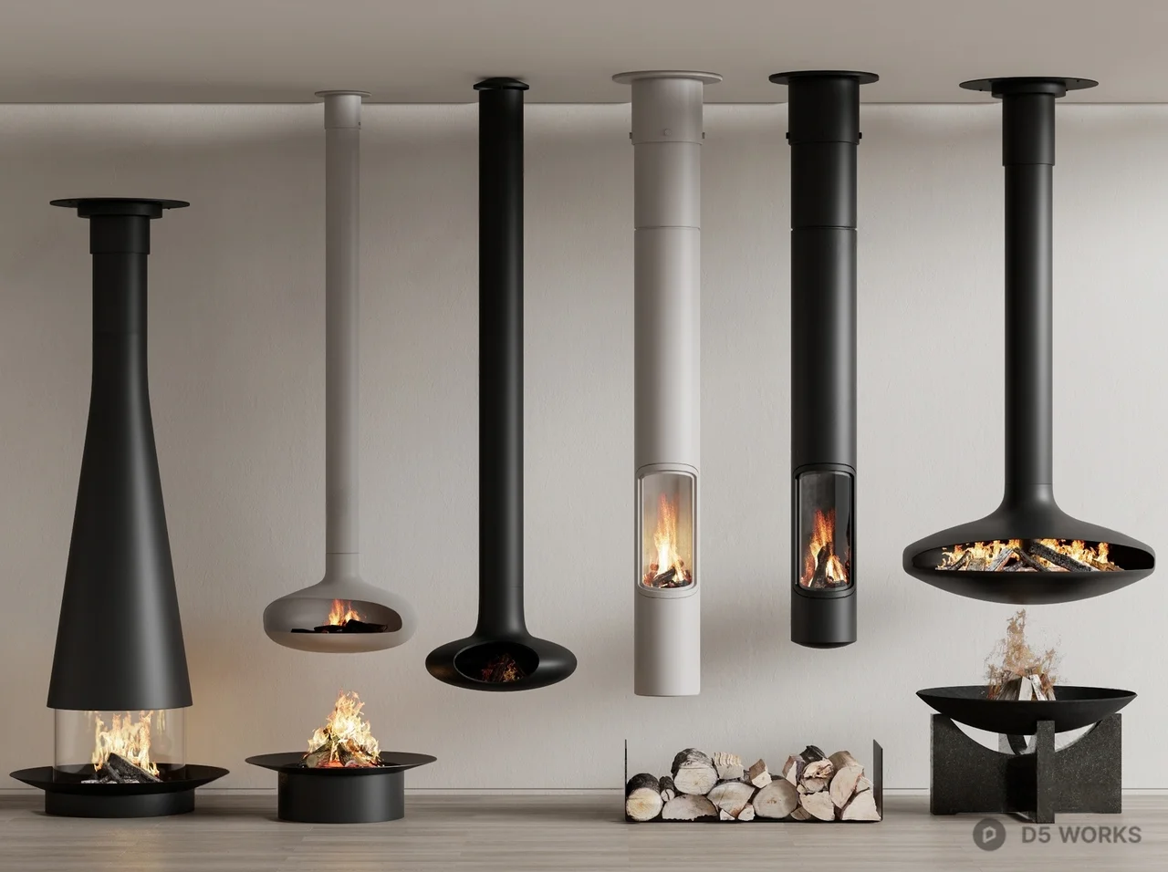 Modern Suspended Fireplace 3d model - Image 1