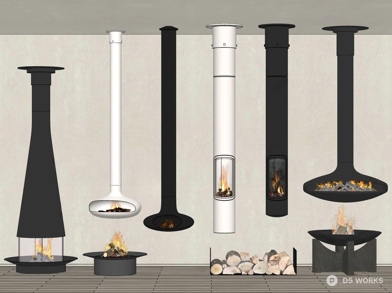 Modern Suspended Fireplace 3d model thumbnail 2