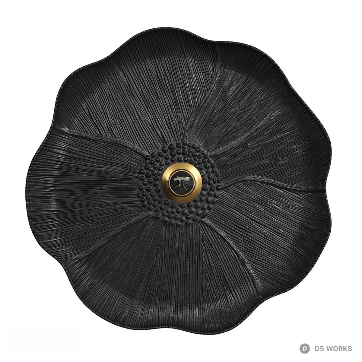 Black Petal Shaped Wall Lamp With Golden Core 3d model - Image 1