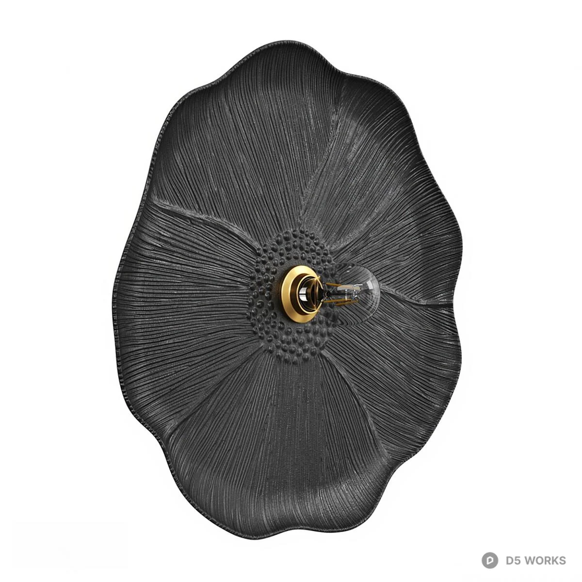 Black Petal Shaped Wall Lamp With Golden Core 3d model thumbnail 2