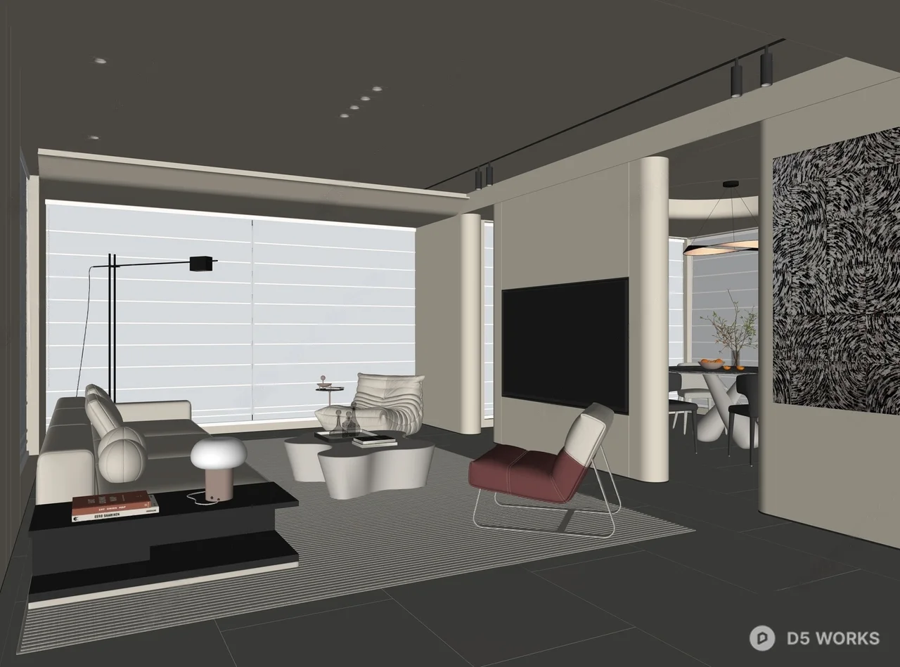 Minimalist Open Plan Living Dining Space 3d model thumbnail 2