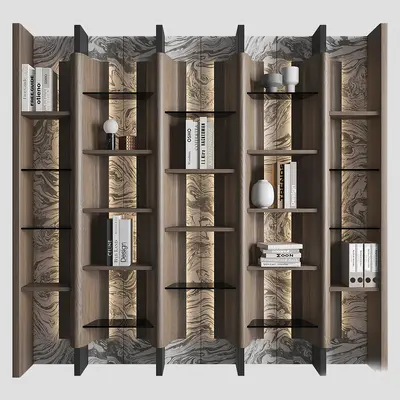 Marble Backlit Bookshelf With Glass Shelves 3d model