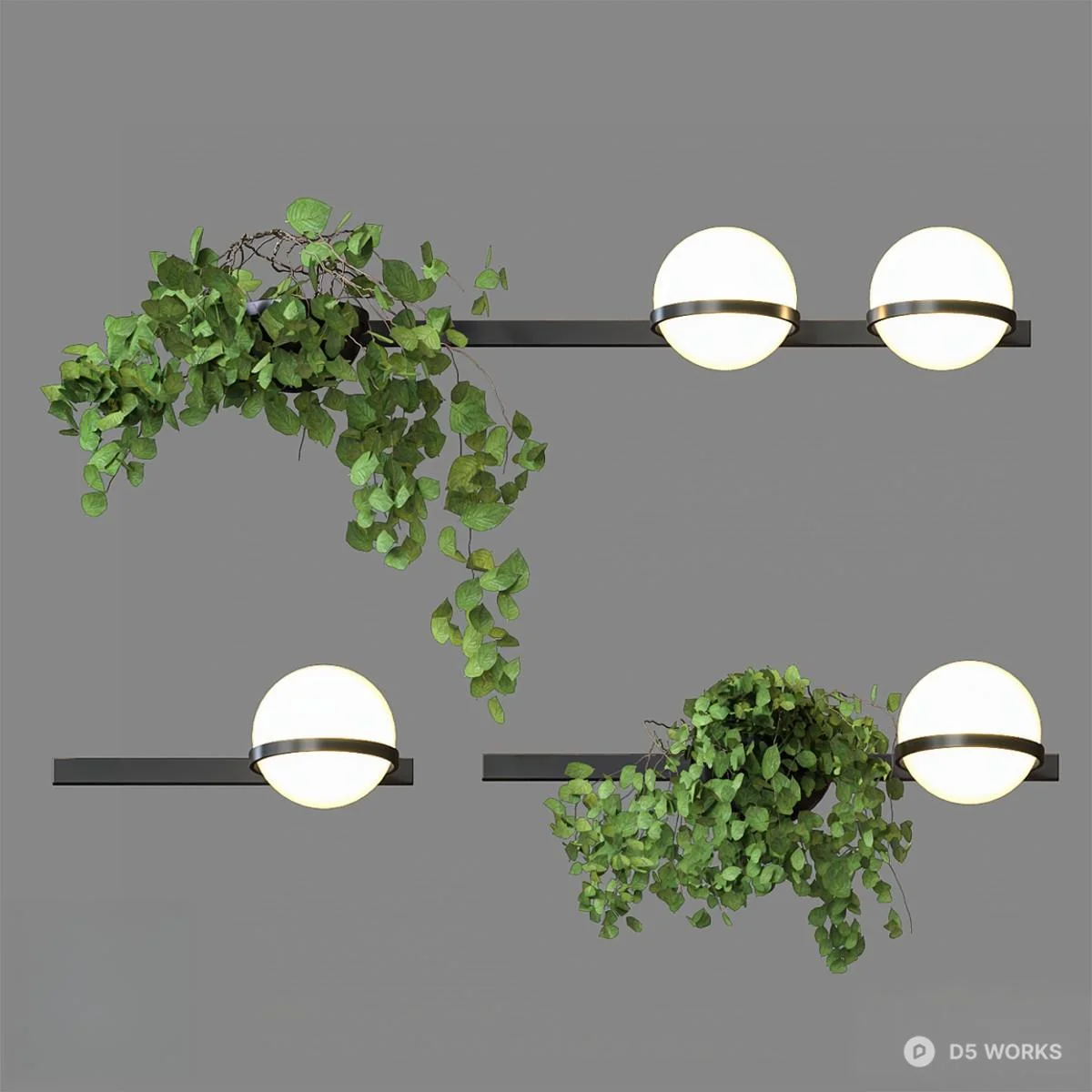 Minimalist Wall Lamp With Greenery 3d model - Image 1
