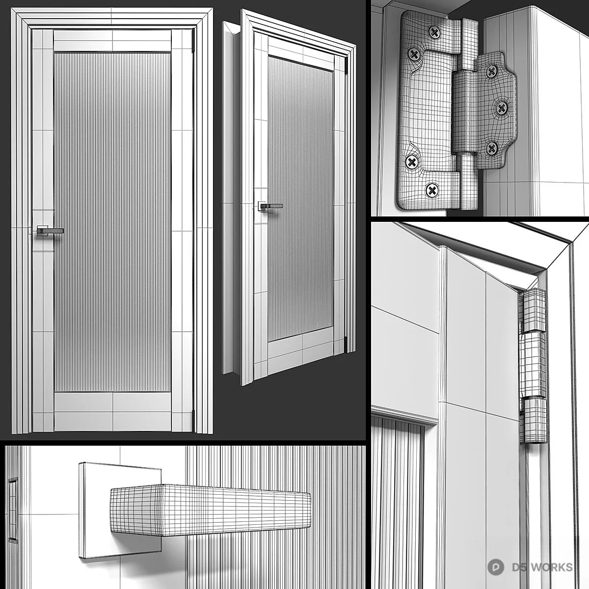 Frosted Glass Panel Door With Vertical Ribbed Texture 3d model thumbnail 2