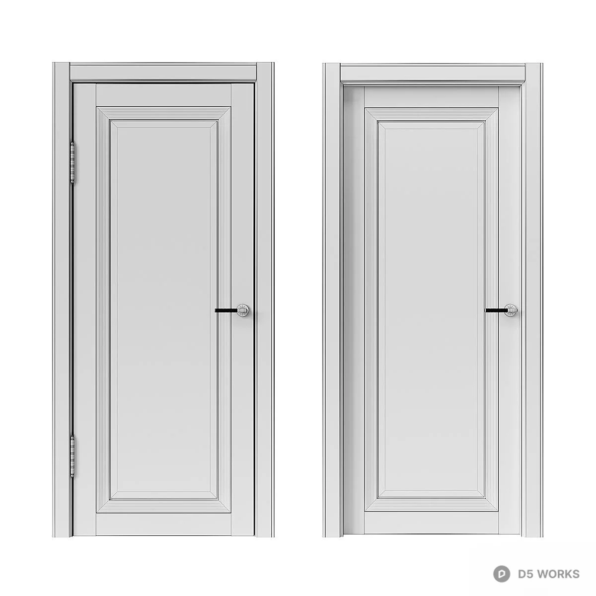 Minimalist Gray Panel Door With Brass Handle 3d model thumbnail 2