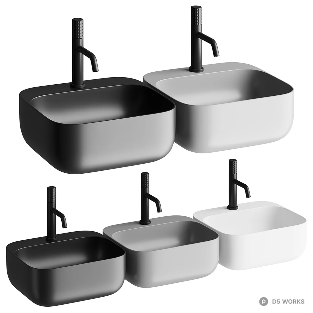 Minimalist Square Basin With Black Faucet 3d model - Image 1